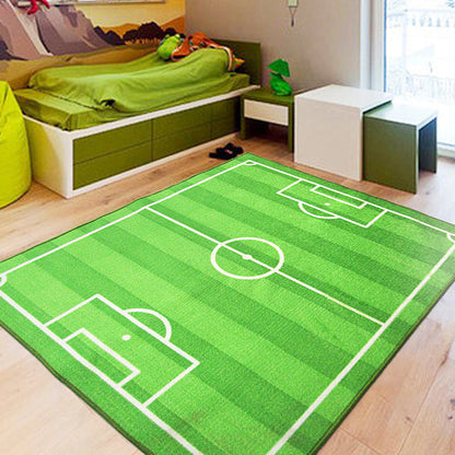 Green Football Field Pattern Rug Polyester Kids Rug Pet Friendly Washable Non-Slip Area Rug for Bedroom