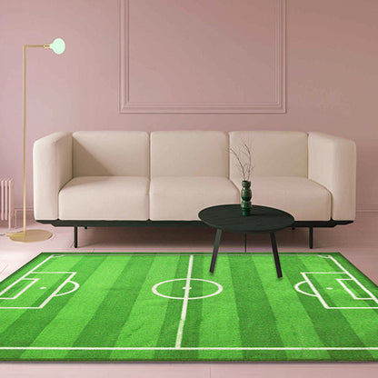 Green Football Field Pattern Rug Polyester Kids Rug Pet Friendly Washable Non-Slip Area Rug for Bedroom