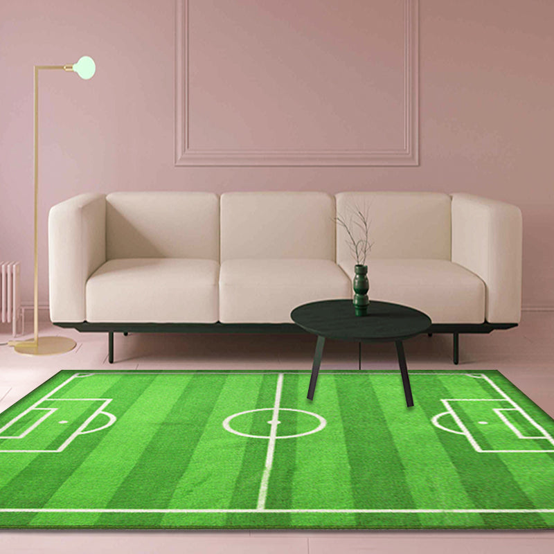 Green Football Field Pattern Rug Polyester Kids Rug Pet Friendly Washable Non-Slip Area Rug for Bedroom - view 2