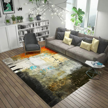 Multicolor Abstract Rug Polyester Industrial Rug Pet Friendly Washable Non-Slip Area Rug for Bedroom - Black - Clearhalo - 'Area Rug' - 'Rug' - 1811760