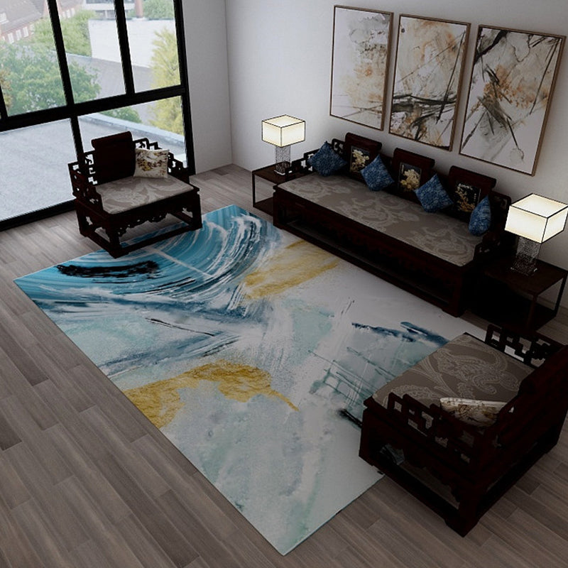 Industrial Watercolor Pattern Rug Blue Polyester Rug Non-Slip Pet Friendly Washable Are Rug for Bedroom - view 3