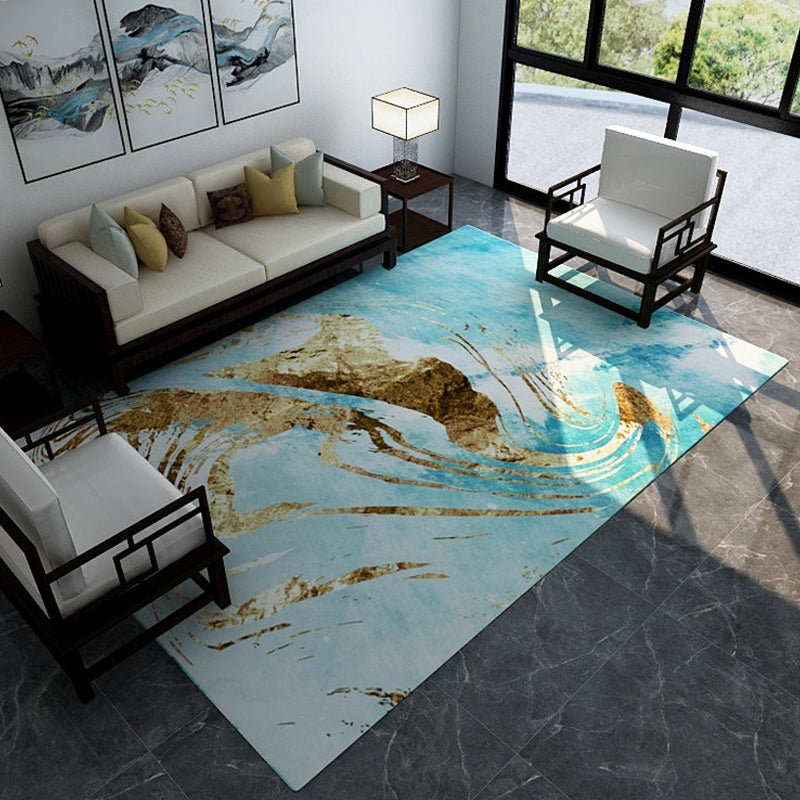 Industrial Watercolor Pattern Rug Blue Polyester Rug Non-Slip Pet Friendly Washable Are Rug for Bedroom