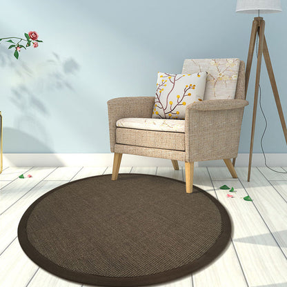 Brown Living Room Rug Rustic Circles Pattern Rug Sisal Washable Anti-Slip Backing Pet Friendly Carpet - Black - Clearhalo - 'Area Rug' - 'Rug' - 1812244