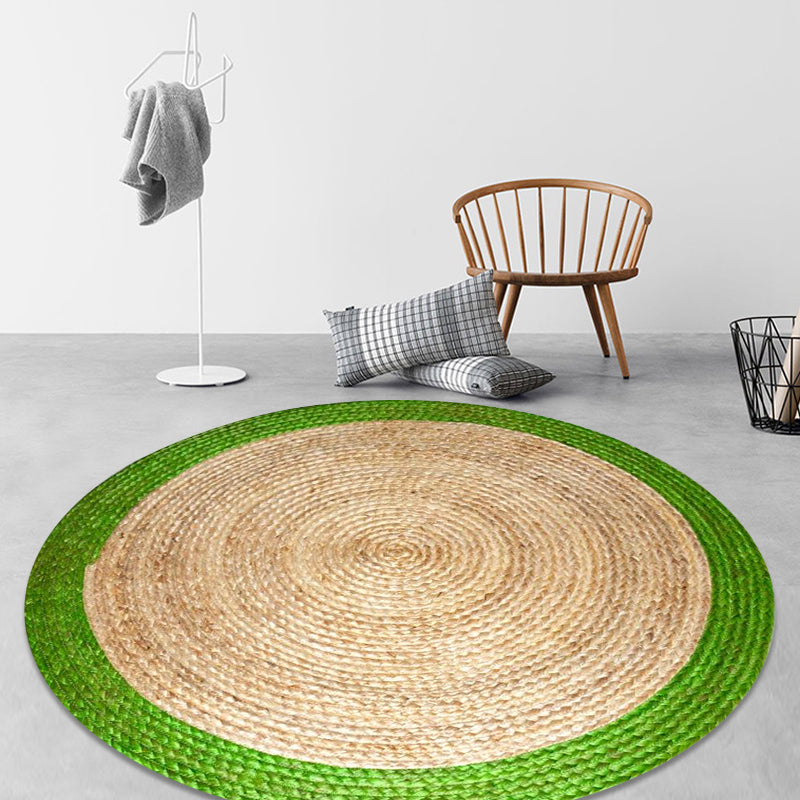 Green and Yellow Circles Rug Sisal Rural Rug Pet Friendly Washable Non-Slip Area Rug for Bedroom