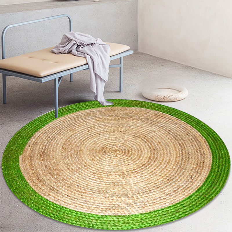 Green and Yellow Circles Rug Sisal Rural Rug Pet Friendly Washable Non-Slip Area Rug for Bedroom