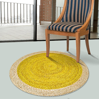 Green and Yellow Circles Rug Sisal Rural Rug Pet Friendly Washable Non-Slip Area Rug for Bedroom