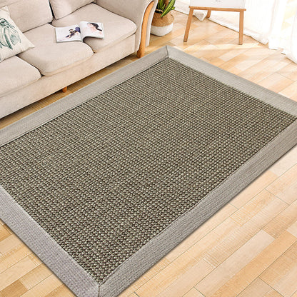 Grey Living Room Rug Rustic Solid Color Rug Sisal Washable Anti-Slip Backing Pet Friendly Carpet