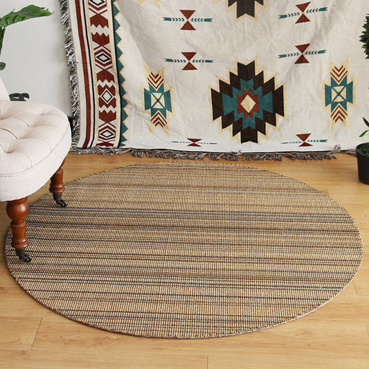 Countryside Striped Pattern Rug Brown Jute Rug Non-Slip Pet Friendly Washable Are Rug for Study