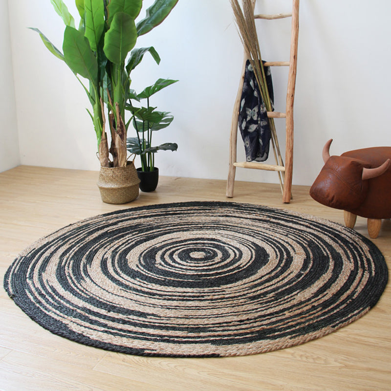 Simple Circle Pattern Rug Brown and Black Rural Rug Jute Pet Friendly Washable Non-Slip Area Rug for Decoration Black 3'3" x 3'3" Clearhalo 'Area Rug' 'Rug' 1812443