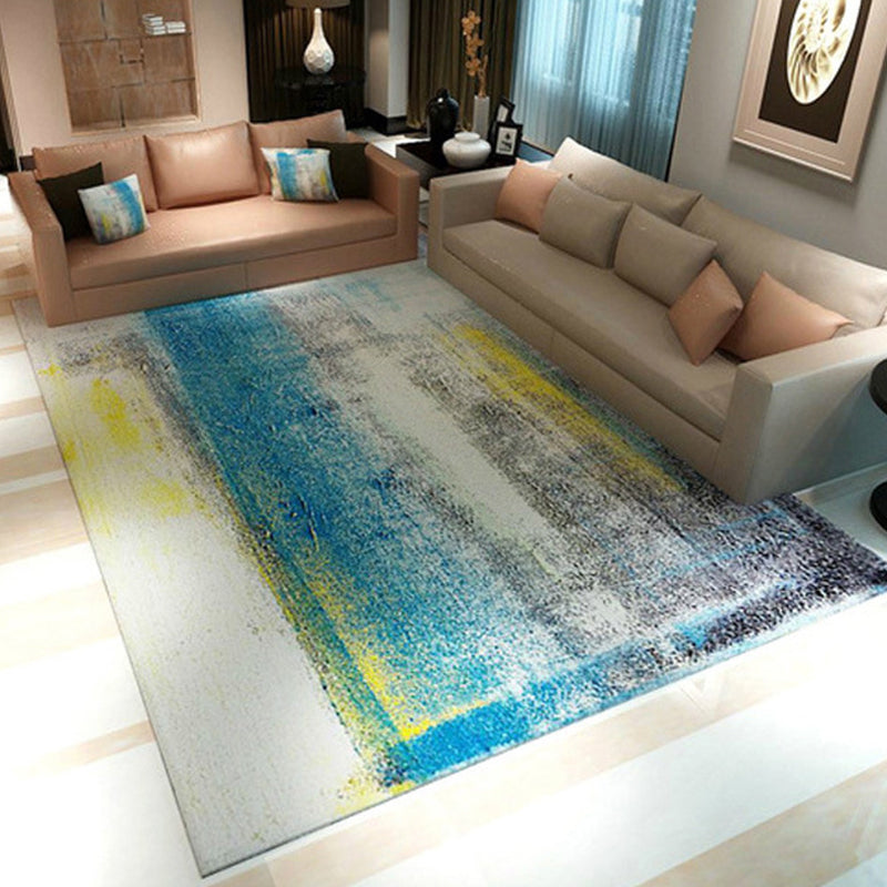 Unique Brushstroke Painting Pattern Rug Blue Industrial Rug Polyester Pet Friendly Washable Non-Slip Area Rug for Bedroom Blue Clearhalo 'Area Rug' 'Rug' 1812494