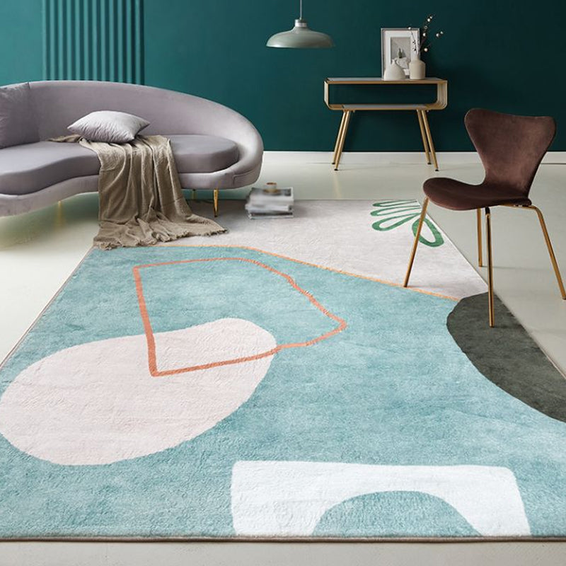 Green Parlor Rug Modern Colorblock Rug Polyester Washable Pet Friendly Anti-Slip Area Carpet