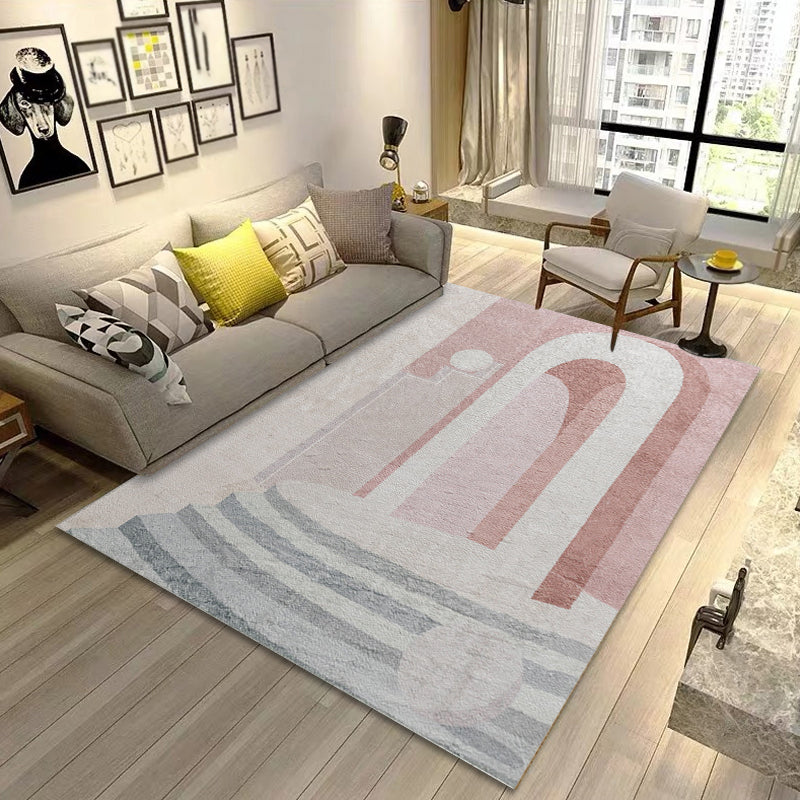 Modernist Colorblock Rug Pink and Grey Polyester Rug Non-Slip Pet Friendly Washable Area Rug for Bedroom - Clearhalo - 'Area Rug' - 'Rug' - 1812763