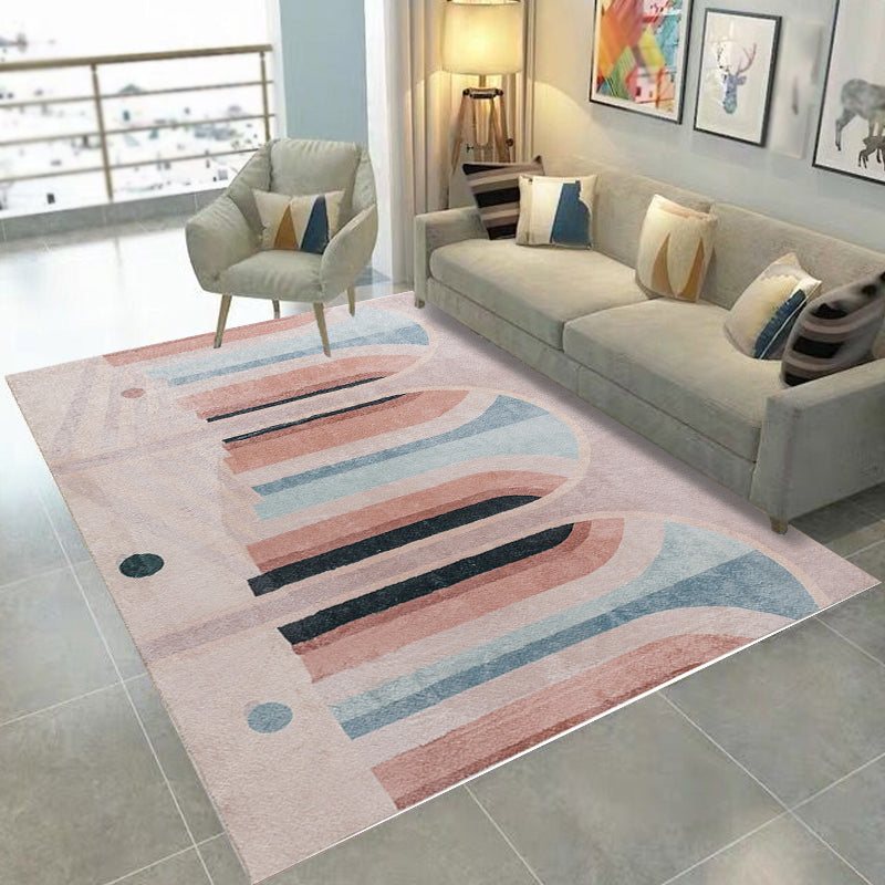 Modernist Colorblock Rug Pink and Grey Polyester Rug Non-Slip Pet Friendly Washable Area Rug for Bedroom - Pink - Clearhalo - 'Area Rug' - 'Rug' - 1812767