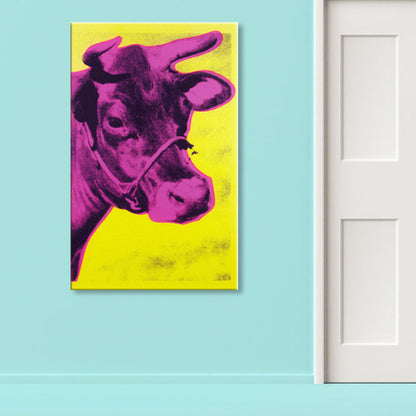 Pop Art Cow's Head Canvas Print Mixed-Media Wild Animal Wall Decor in Pastel Color - Clearhalo - 'Arts' - 'Canvas Art' - 1858673