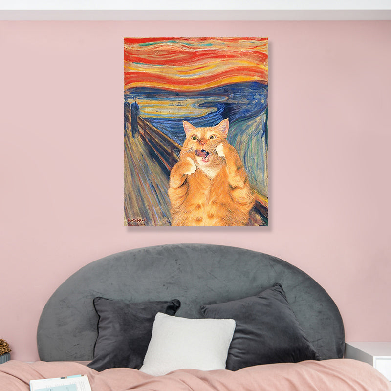 Pop Art Wall Decor Brown Edvard Munch Painting the Scream of Cat Canvas Print for Room - Brown - Clearhalo - 'Arts' - 'Canvas Art' - 1860111