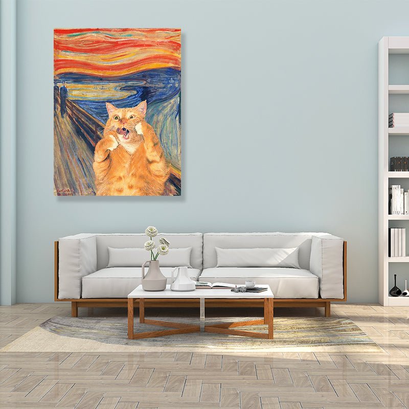 Pop Art Wall Decor Brown Edvard Munch Painting the Scream of Cat Canvas Print for Room - Clearhalo - 'Arts' - 'Canvas Art' - 1860112