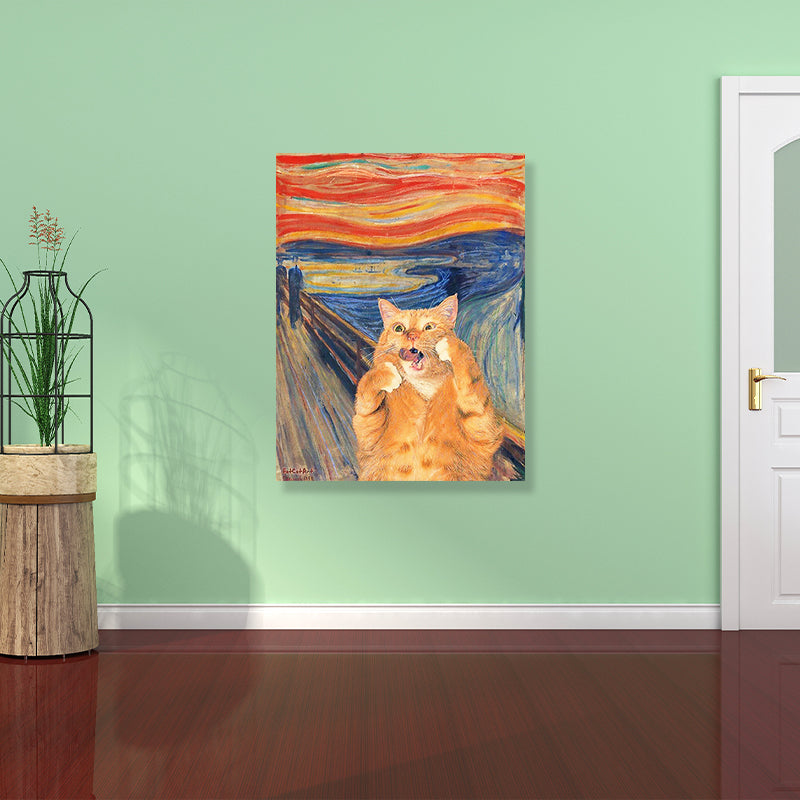 Pop Art Wall Decor Brown Edvard Munch Painting the Scream of Cat Canvas Print for Room - Clearhalo - 'Arts' - 'Canvas Art' - 1860113