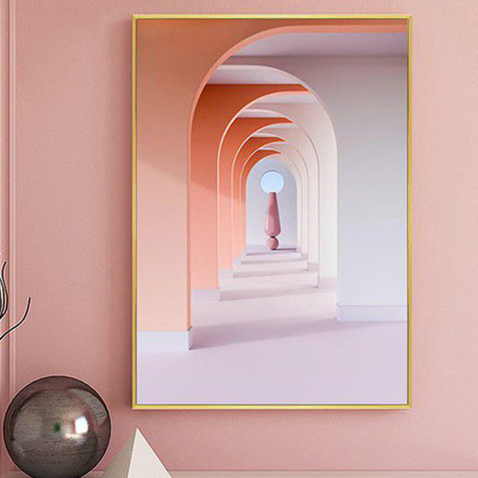 Soft Color Arched Gallery Wall Decor Building Contemporary Textured Canvas for Room Pink Clearhalo 'Art Gallery' 'Canvas Art' 'Contemporary Art Gallery' 'Modern' Arts' 1860547