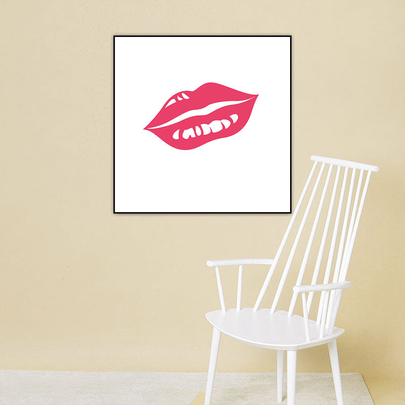 Fashion Girl's Lip Wrapped Canvas Textured Pop Art Style Bedroom Painting in Light Color - view 2