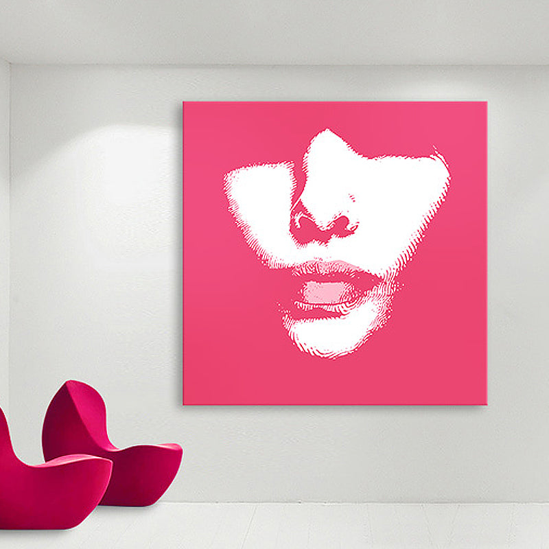 Fashion Girl's Lip Wrapped Canvas Textured Pop Art Style Bedroom Painting in Light Color - view 18