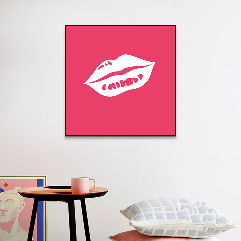 Fashion Girl's Lip Wrapped Canvas Textured Pop Art Style Bedroom Painting in Light Color - view 17