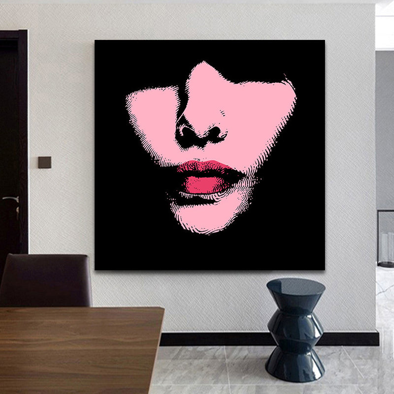 Fashion Girl's Lip Wrapped Canvas Textured Pop Art Style Bedroom Painting in Light Color - view 19