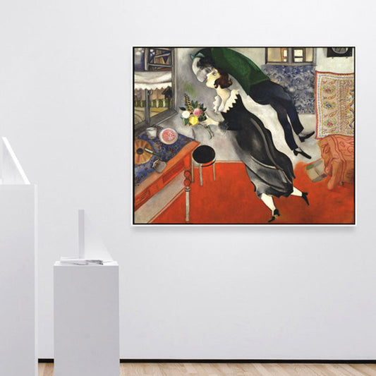 Kissing Figure Canvas Wall Art Surrealism Textured Room Wall Decor in Black, Multiple Sizes - Clearhalo - 'Arts' - 'Canvas Art' - 1861728