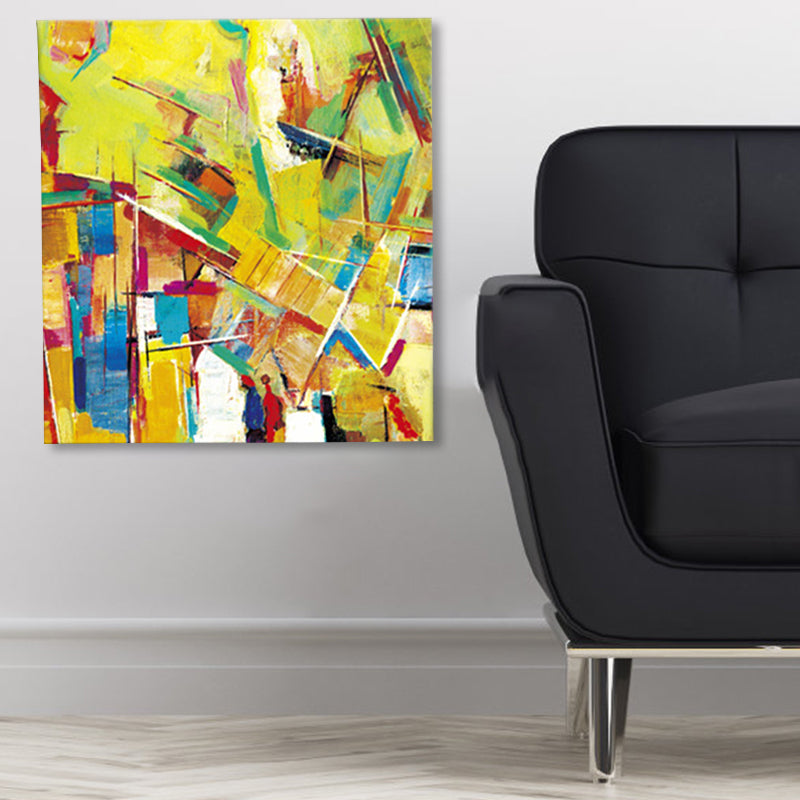 Peculiar Oil Painting Wall Decor Pop Art Novel Abstract Pattern Canvas in Yellow