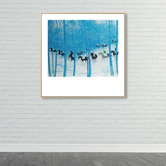Modern Painting Horse Herds Canvas Print Light Color Textured Wall Art Decor for Home - Clearhalo - 'Arts' - 'Canvas Art' - 1861940