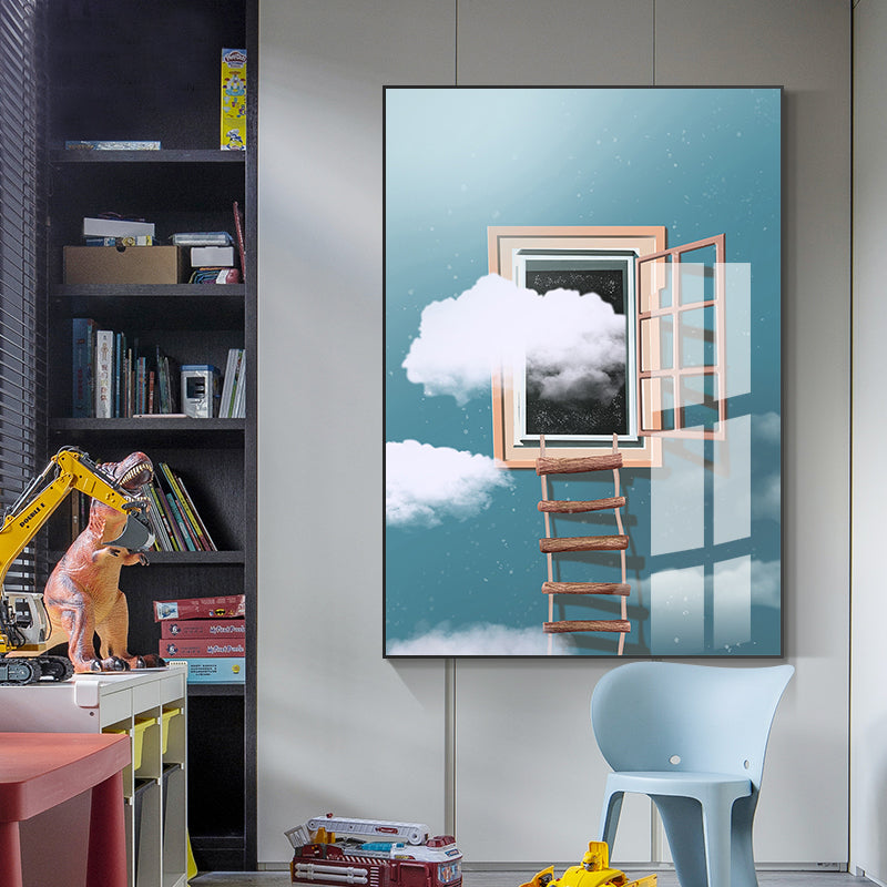 House Building View Canvas Surrealism Style Textured Wall Art Decor in Light Color - view 19
