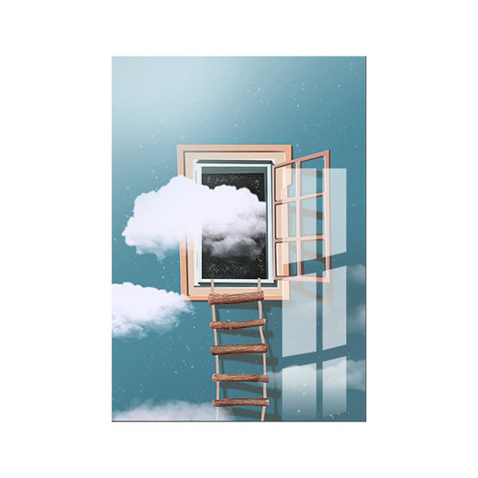 House Building View Canvas Surrealism Style Textured Wall Art Decor in Light Color