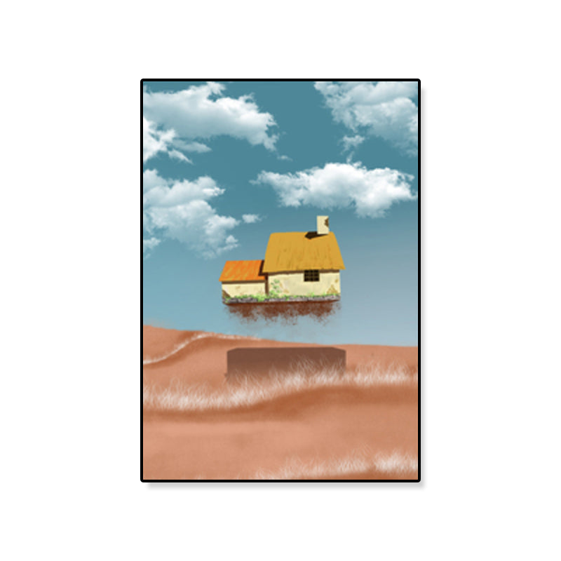 House Building View Canvas Surrealism Style Textured Wall Art Decor in Light Color - view 2