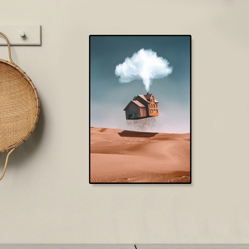 House Building View Canvas Surrealism Style Textured Wall Art Decor in Light Color - view 18