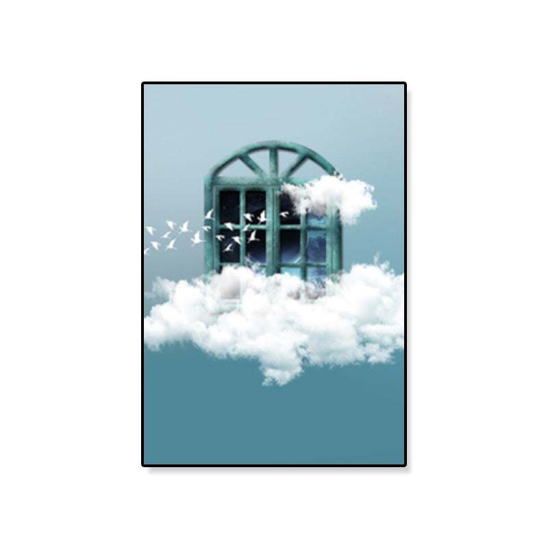 House Building View Canvas Surrealism Style Textured Wall Art Decor in Light Color - view 3