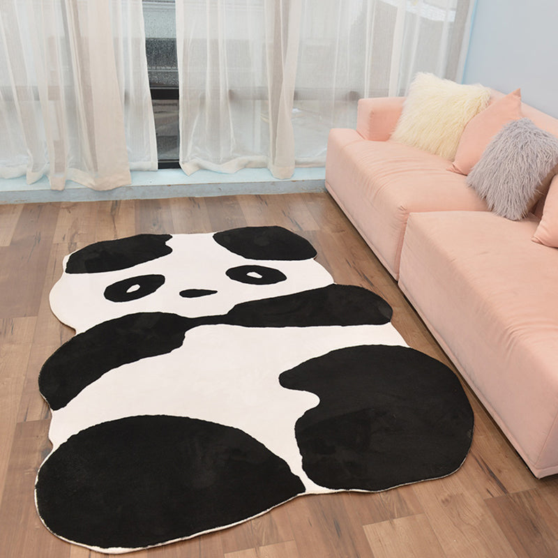 Black Panda Pattern Rug Polyester Kids Rug Washable Non-Slip Pet Friendly Carpet for Living Room - Black - 4'11" x 6'3" - Clearhalo - 'Area Rug' - 'Rug' - 1868427