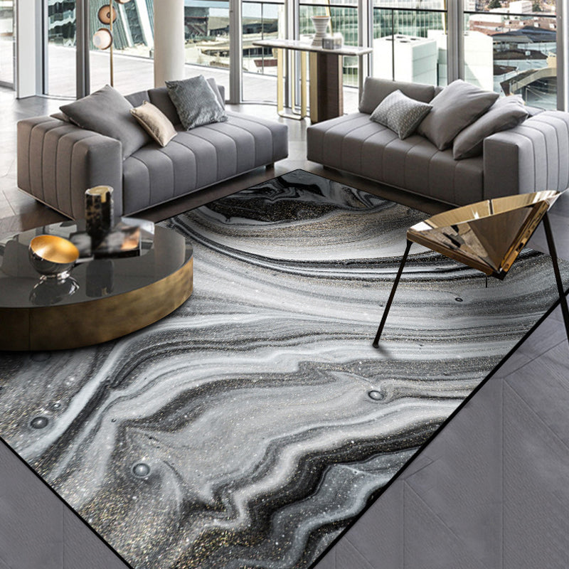 Modernist Decoration Rug Black Abstract Rug Polyester Washable Non-Slip Pet Friendly Area Rug - Black - Clearhalo - 'Area Rug' - 'Rug' - 1868507