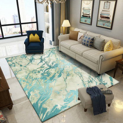 Green Abstract Area Rug Polyester Modern Rug Washable Anti-Slip Backing Indoor Rug for Decoration