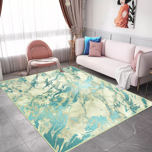 Green Abstract Area Rug Polyester Modern Rug Washable Anti-Slip Backing Indoor Rug for Decoration