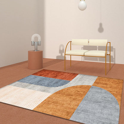 Orange-Red Modern Rug Polyester Colorblock Striped Pattern Rug Pet Friendly Washable Non-Slip Carpet for Home