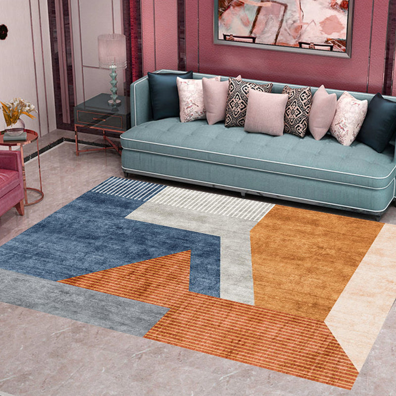 Orange-Red Modern Rug Polyester Colorblock Striped Pattern Rug Pet Friendly Washable Non-Slip Carpet for Home - view 2