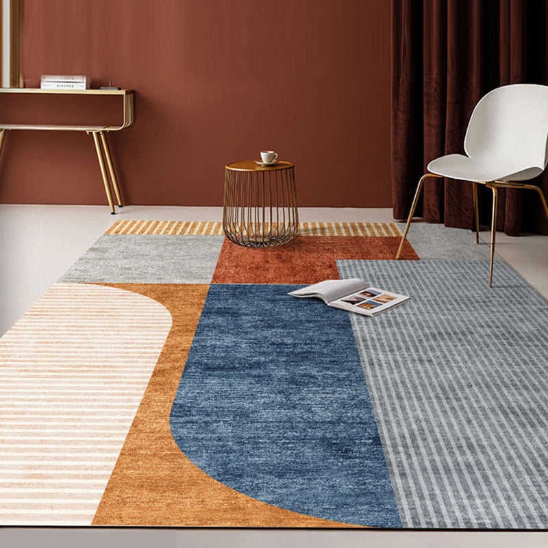 Orange-Red Modern Rug Polyester Colorblock Striped Pattern Rug Pet Friendly Washable Non-Slip Carpet for Home - view 3