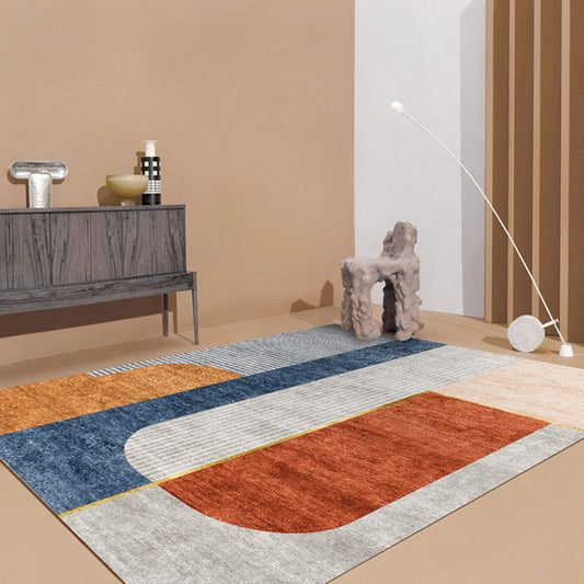 Orange-Red Modern Rug Polyester Colorblock Striped Pattern Rug Pet Friendly Washable Non-Slip Carpet for Home