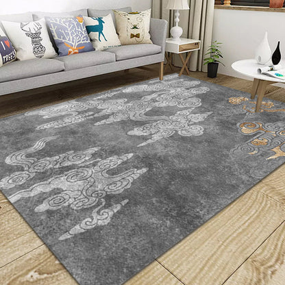 Oriental Living Room Rug Grey Cloud Pattern Rug Synthetics Washable Non-Slip Pet Friendly Carpet