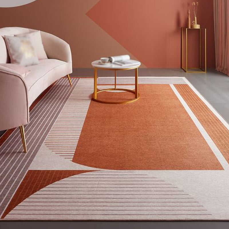 Orange Living Room Rug Modernist Striped Pattern Rug Chenille Washable Anti-Slip Backing Pet Friendly Carpet