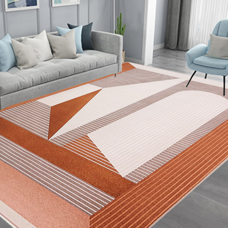 Orange Living Room Rug Modernist Striped Pattern Rug Chenille Washable Anti-Slip Backing Pet Friendly Carpet