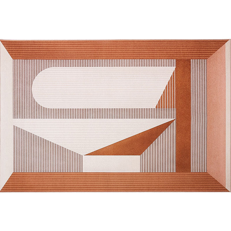 Orange Living Room Rug Modernist Striped Pattern Rug Chenille Washable Anti-Slip Backing Pet Friendly Carpet