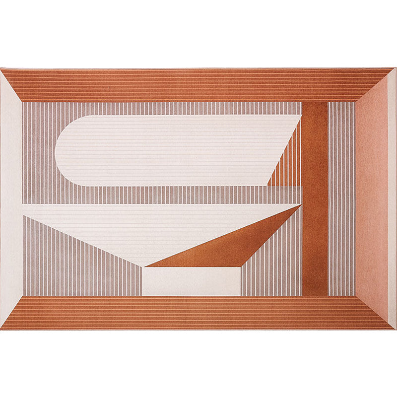 Orange Living Room Rug Modernist Striped Pattern Rug Chenille Washable Anti-Slip Backing Pet Friendly Carpet - view 4