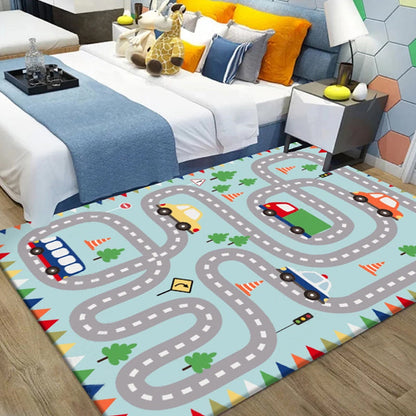 Multicolor Cartoon Animal Pattern Rug Polyester Kids Rug Washable Non-Slip Pet Friendly Carpet for Bedroom - Blue - Clearhalo - 'Area Rug' - 'Rug' - 1869007
