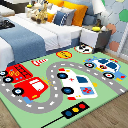 Multicolor Cartoon Animal Pattern Rug Polyester Kids Rug Washable Non-Slip Pet Friendly Carpet for Bedroom - Green - Clearhalo - 'Area Rug' - 'Rug' - 1869013