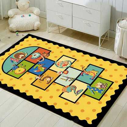 Multicolor Cartoon Animal Pattern Rug Polyester Kids Rug Washable Non-Slip Pet Friendly Carpet for Bedroom - Yellow - Clearhalo - 'Area Rug' - 'Rug' - 1869014